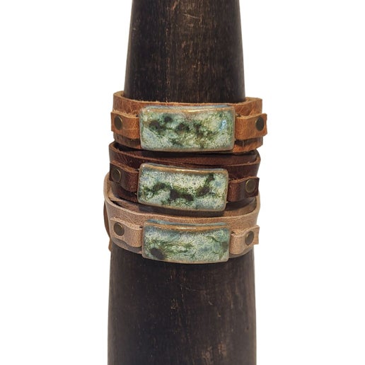 Glazed Ceramic Leather Bracelet