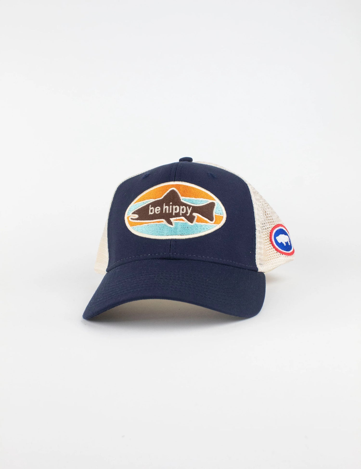 Fish Logo Trucker Hat - Wyoming Flag