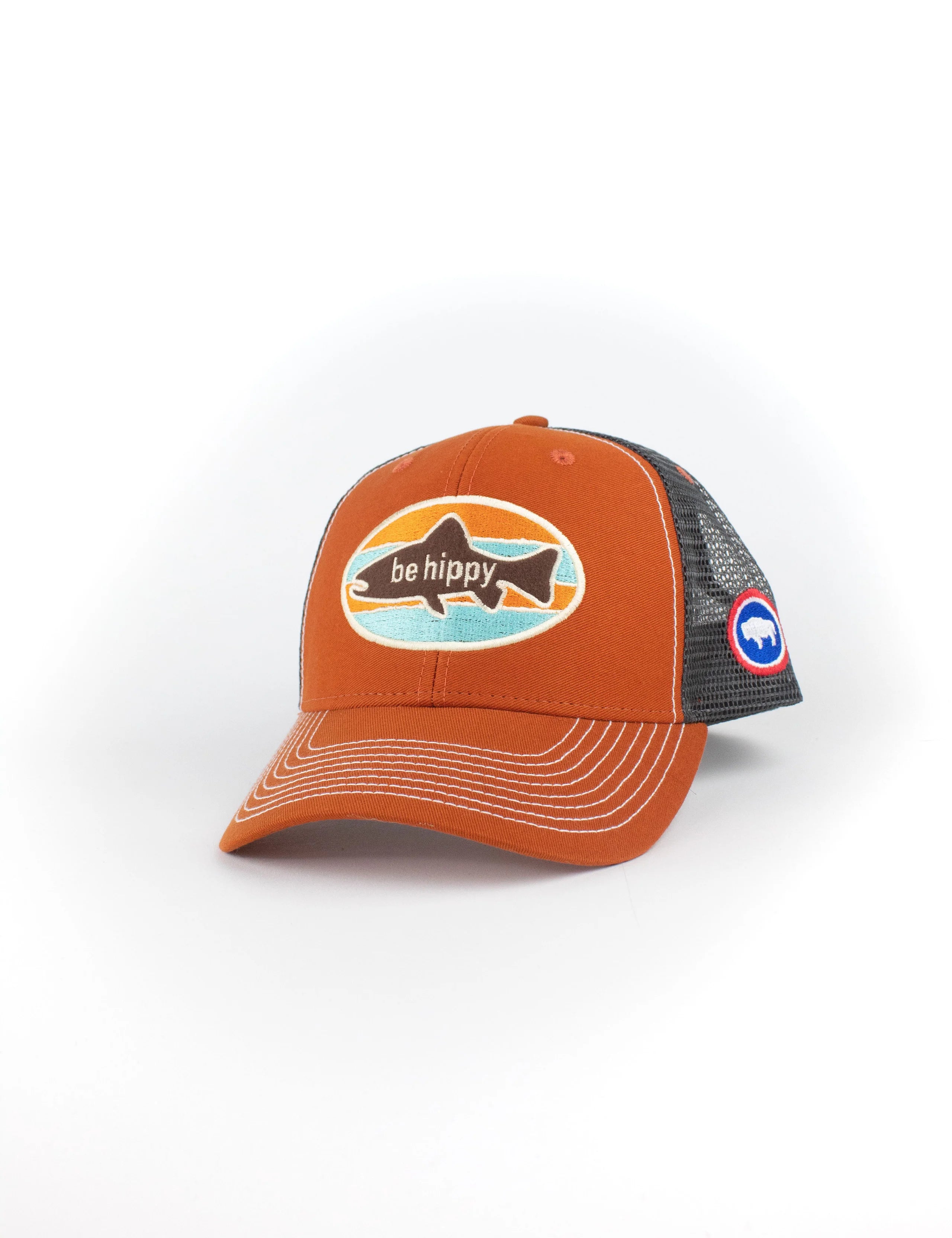 Fish Logo Trucker Hat - Wyoming Flag