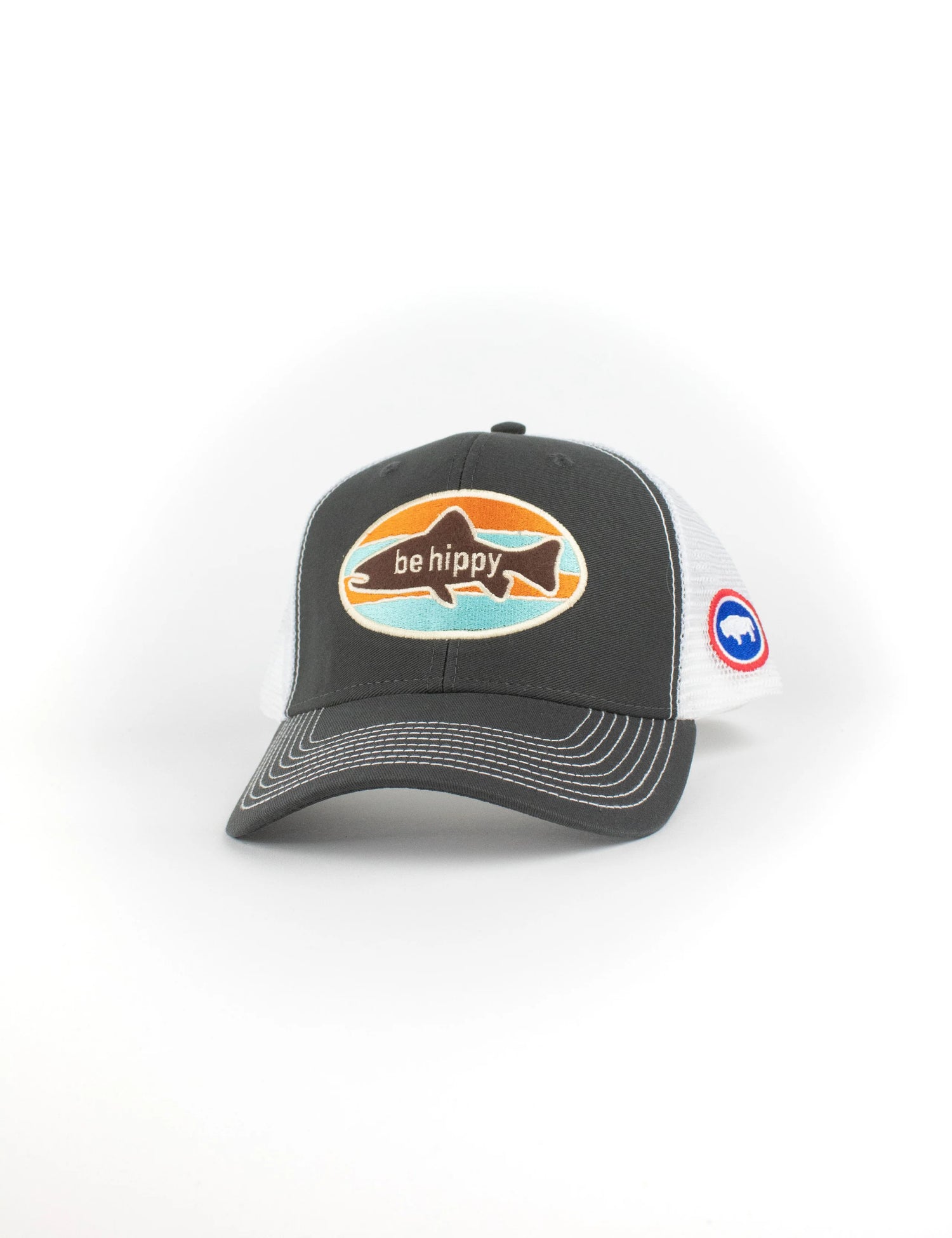 Fish Logo Trucker Hat - Wyoming Flag