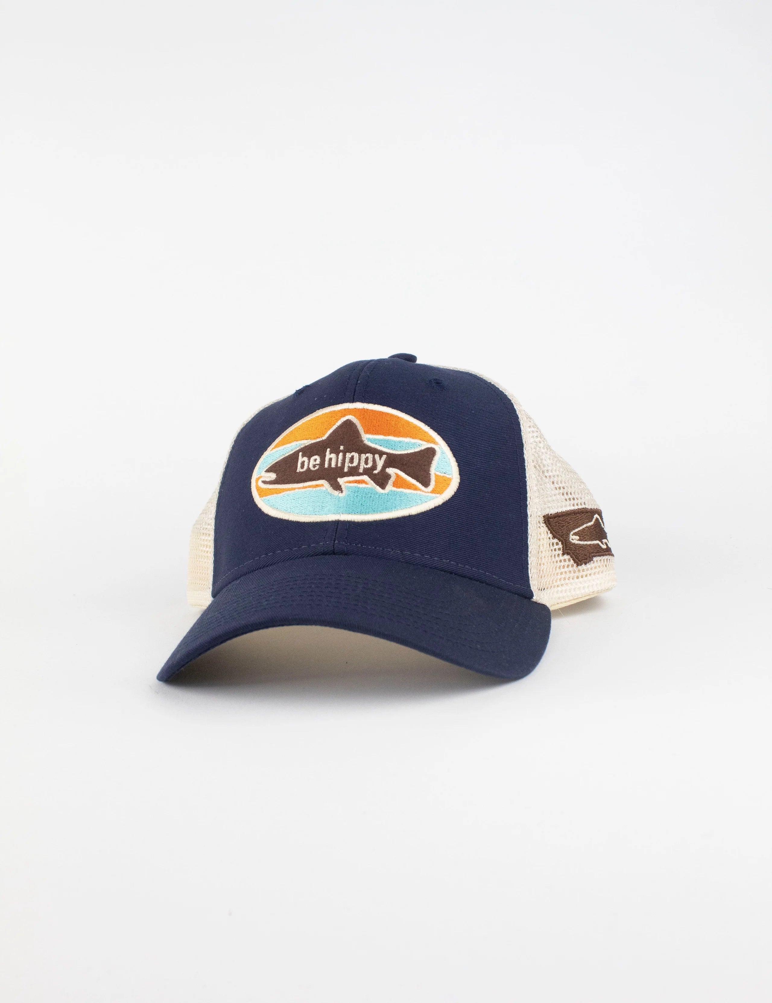 Fish Logo Trucker Hat Montana Flag Be Hippy